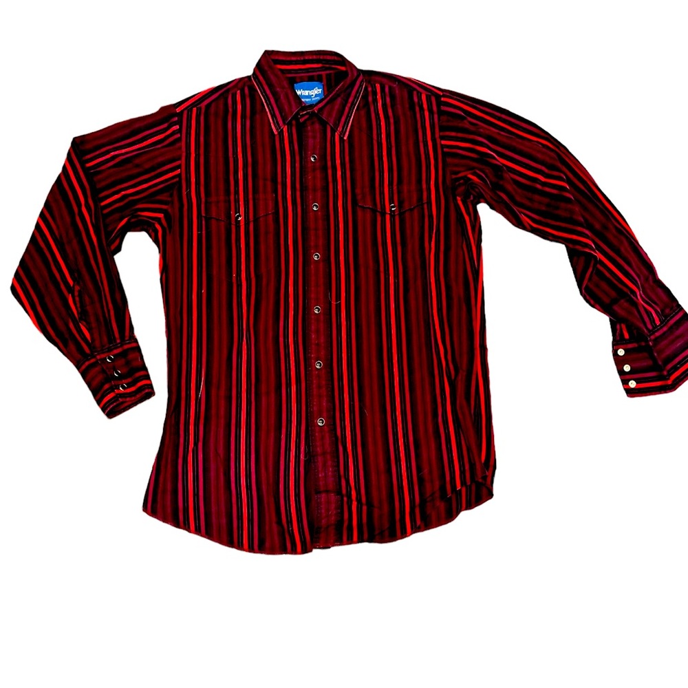 Vintage Wrangler Shirt Mens Striped Long Sleeve Pearl Snap Medium